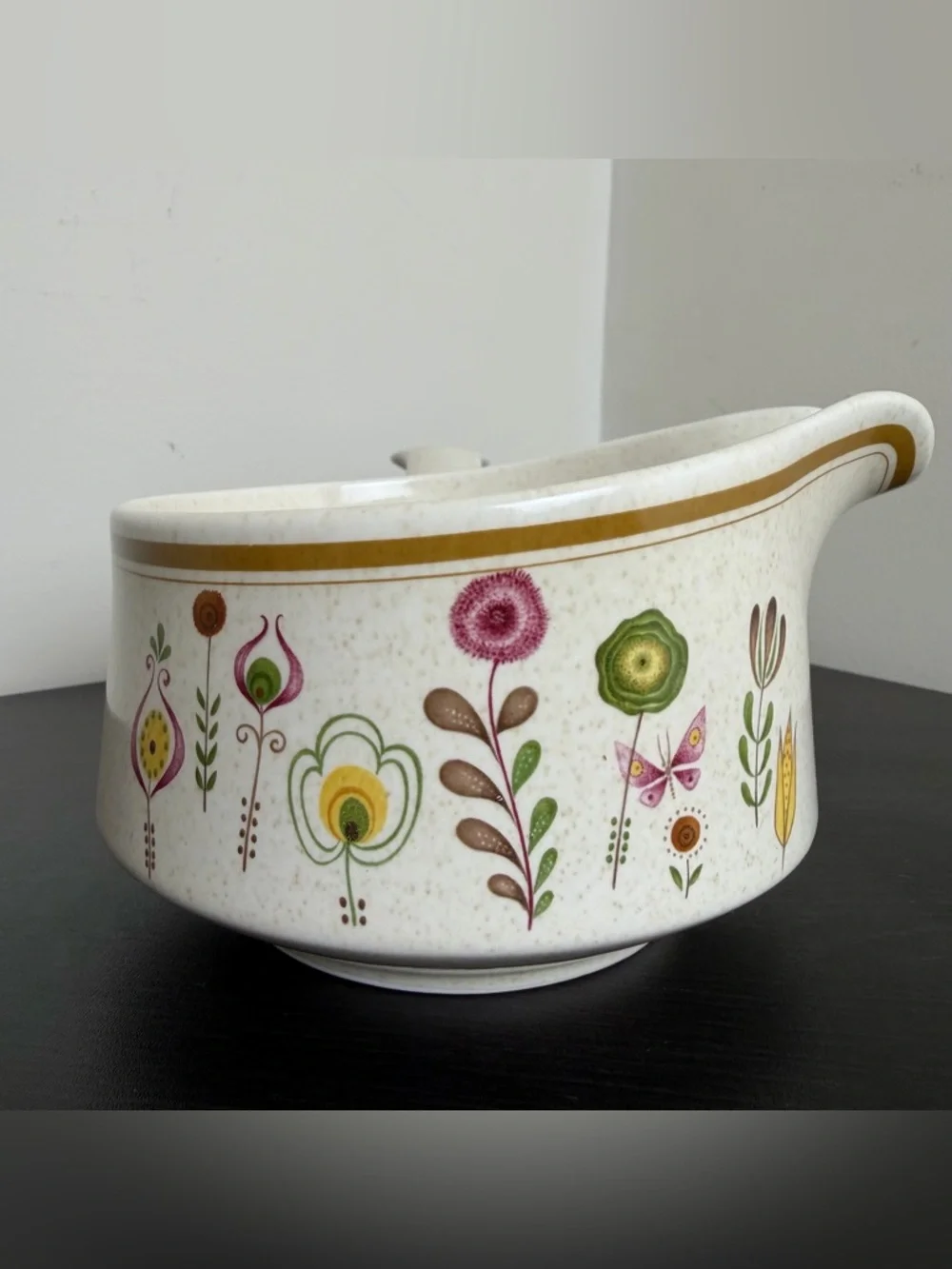 Vintage Temper-Ware Lenox Sprite Floral Gravy Boat Stoneware Warmer 70s Kitchen
